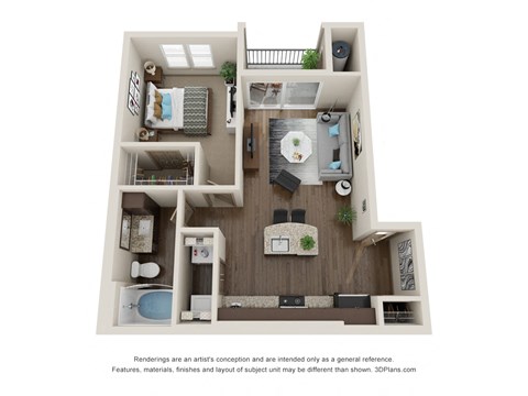 1 bed 1 bath A1 Floor Plan at Lakeline East Apartments, Cedar Park, 78613